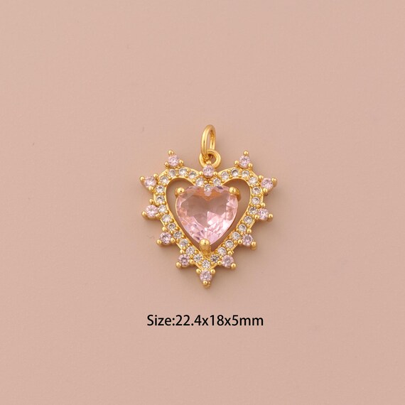 18K Gold Heart Charms,CZ Pave Heart Charms Pendants,Heart Charm for DIY Jewelry Making Supply