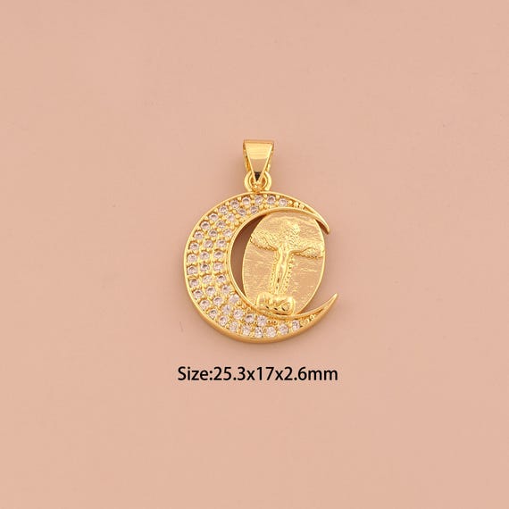 18K Gold CZ Crescent Moon Charms,Celestial Charms Pendants,Moon Charm for DIY Jewelry Making Supply