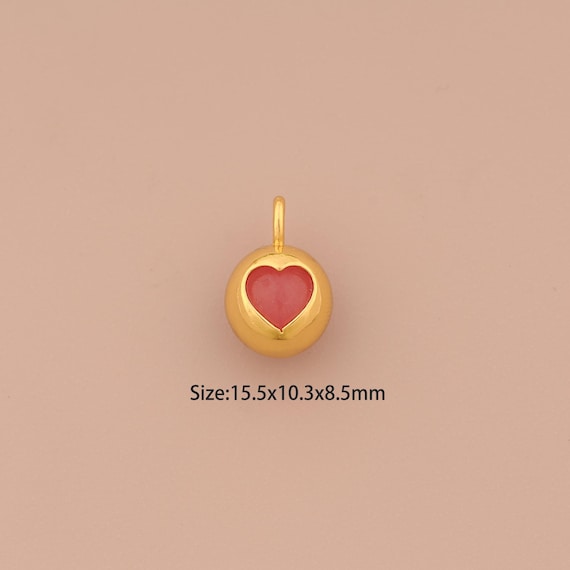 18K Gold Heart Charms,Love Charms Pendants,Ball Charm for DIY Jewelry Making Supply