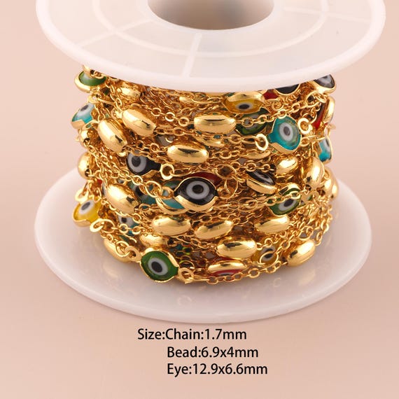 3.28 Feet 18K Gold Evil Eye Chain,Special Chain,Semi-Finished Chain for DIY Jewelry Making Supply