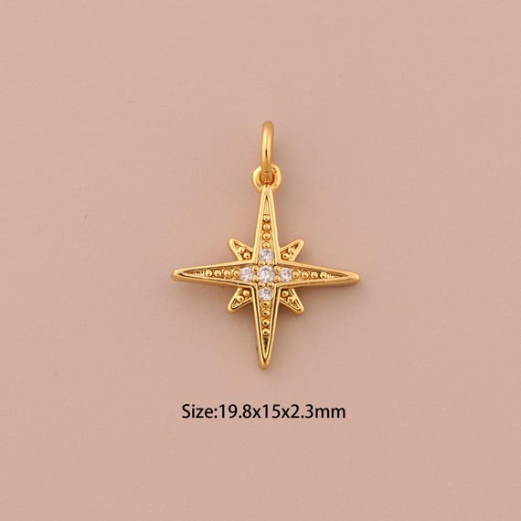 18K Gold Polaris Charms,CZ Pave Celestial Charms Pendants,Polaris Charm for DIY Jewelry Making Supply