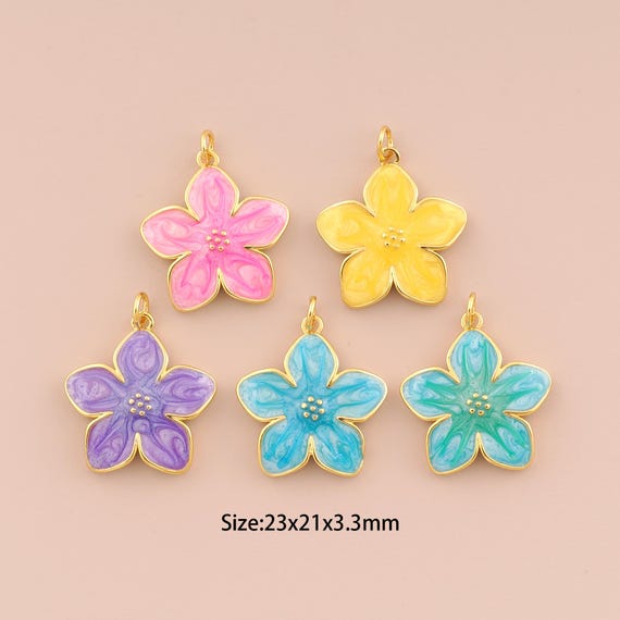18K Gold Flower Charms,Enamel Minimalist Charms Pendants,Flower Charm for DIY Jewelry Making Supply