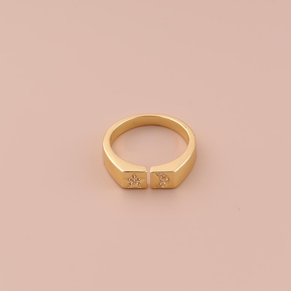 18K Gold Open Rings,Moon Star Rings,Thick Gold Rings for DIY Jewelry Making Supply