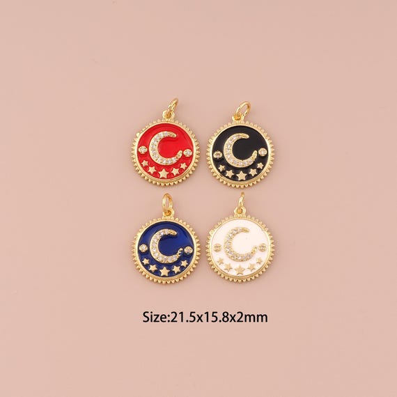 18K Gold Moon Charms,CZ Pave Minimalist Charms Pendants,Enamel Star Charm for DIY Jewelry Making Supply