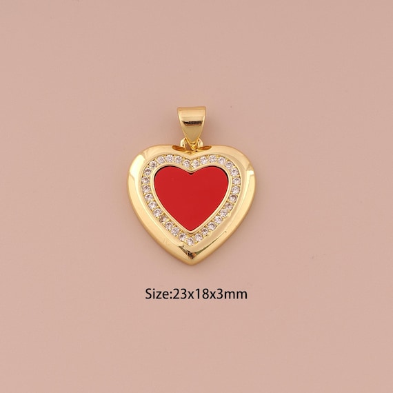 18K Gold Heart Charms,CZ Pave Minimalist Charms Pendants,Enamel Heart Charm for DIY Jewelry Making Supply