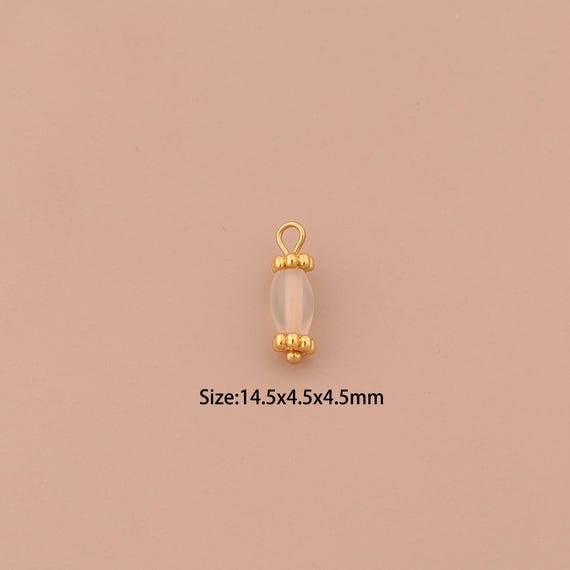18K Gold Energy Stone Charms,Natural Stone Charms Pendants,White Agate Charm for DIY Jewelry Making Supply