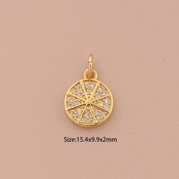 18K Gold Round Charms,CZ Pave Minimalist Charms Pendants,Round Charm for DIY Jewelry Making Supply