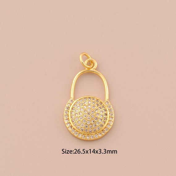 18K Gold Lock Charms,CZ Pave Round Charms Pendants,Lock Charm for DIY Jewelry Making Supply