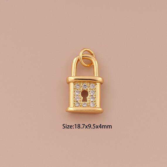 18K Gold Lock Charms,CZ Pave Minimalist Charms Pendants,Lock Charm for DIY Jewelry Making Supply
