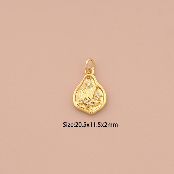 18K Gold Flower Charms,CZ Pave Leaf Charms Pendants,Flower Charm for DIY Jewelry Making Supply
