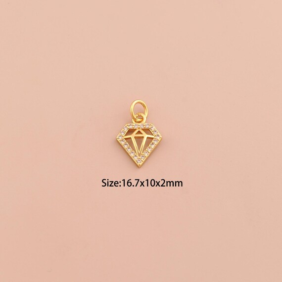 18K Gold Diamonds Charms,CZ Pave Diamonds Charms Pendants,Diamonds Charm for DIY Jewelry Making Supply