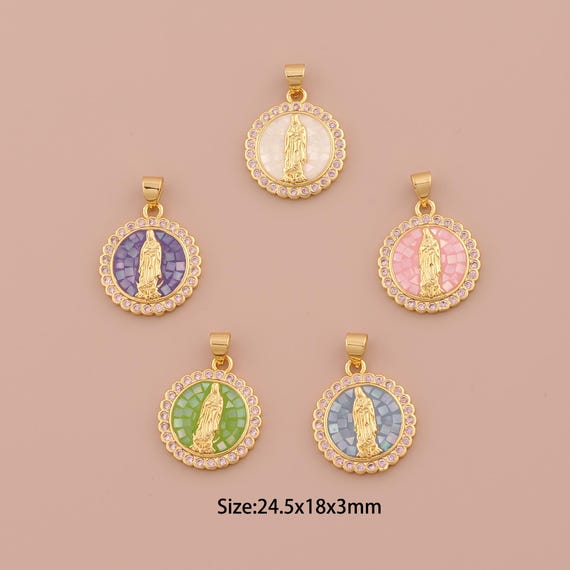 18K Gold Virgin Mary Charms,CZ Pave Minimalist Charms Pendants,Catholic Charm for DIY Jewelry Making Supply