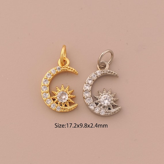 18K Gold Moon Charms,CZ Pave Celestial Charms Pendants,Sun Charm for DIY Jewelry Making Supply
