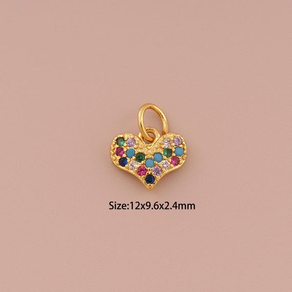 18K Gold Heart Charms,CZ Pave Minimalist Charms Pendants,Heart Charm for DIY Jewelry Making Supply