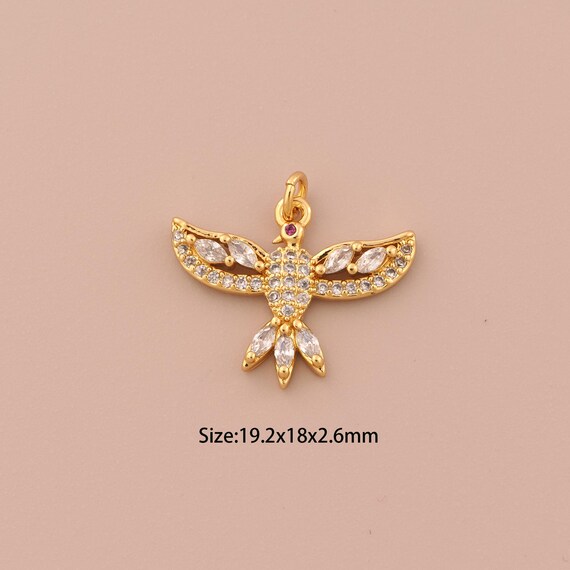 18K Gold Bird Charms,CZ Pave Animal Charms Pendants,Bird Charm for DIY Jewelry Making Supply