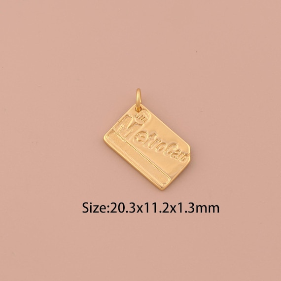 18K Gold Metro Card Charms,Square Charms Pendants,Letter Charm for DIY Jewelry Making Supply