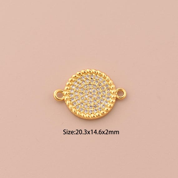 18K Gold Round Connector,CZ Pave Round Connector Charms,Round Connector for DIY Jewelry Making Supply