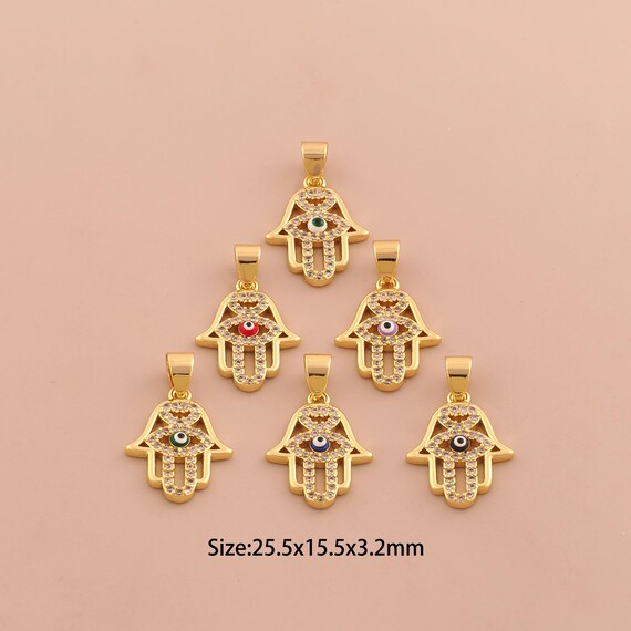 18K Gold Hamsa Charms,Enamel Evil Eye Charms Pendants,CZ Pave Fatima Charm for DIY Jewelry Making Supply