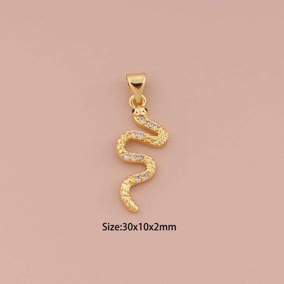 18K Gold Snake Charms,CZ Pave Minimalist Charms Pendants,Animal Charm for DIY Jewelry Making Supply