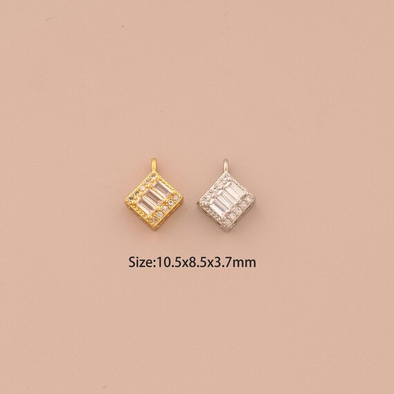 18K Gold Square Charms,CZ Pave Square Charms Pendants,Square Charm for DIY Jewelry Making Supply