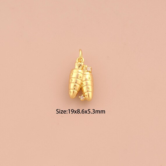 18K Gold Carrot Charms,CZ Pave Carrot Charms Pendants,Carrot Charm for DIY Jewelry Making Supply