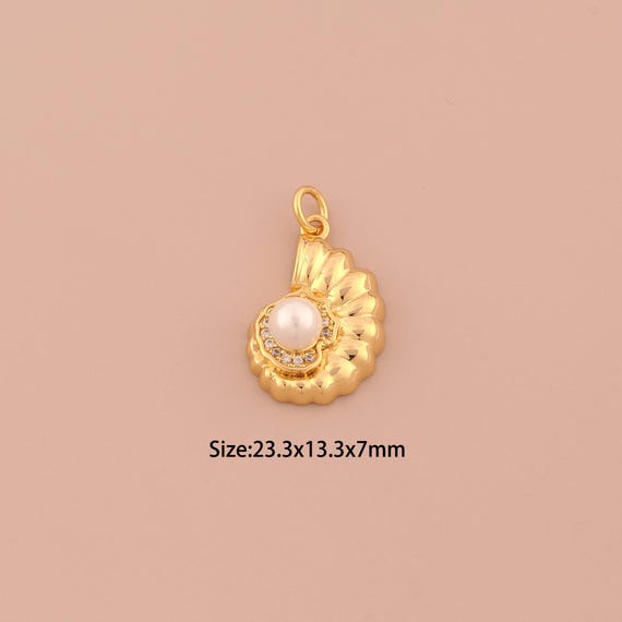 18K Gold Snail Shell Charms,CZ Pave Shell Charms Pendants,Snail Shell Charm for DIY Jewelry Making Supply