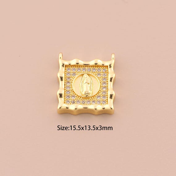 18K Gold Virgin Mary Charms,CZ Pave Religion Charms Pendants,Catholic Charm for DIY Jewelry Making Supply