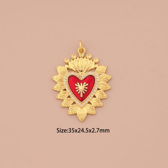 18K Gold Heart Charms,CZ Pave Love Charms Pendants,Enamel Heart Charm for DIY Jewelry Making Supply