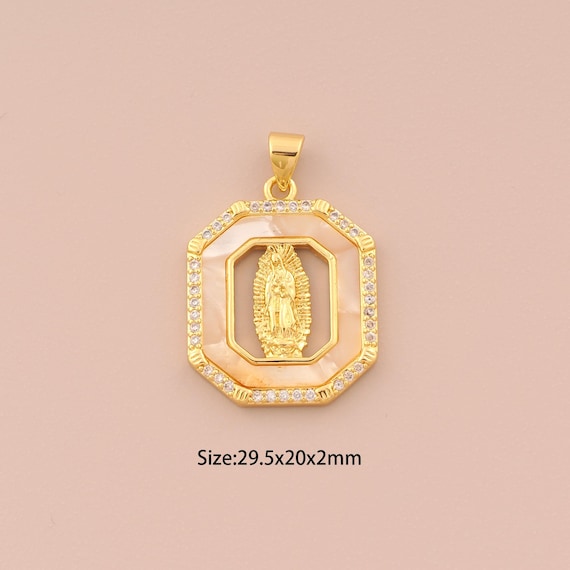 18K Gold Virgin Mary Charms,CZ Pave Religion Charms Pendants,Catholic Charm for DIY Jewelry Making Supply