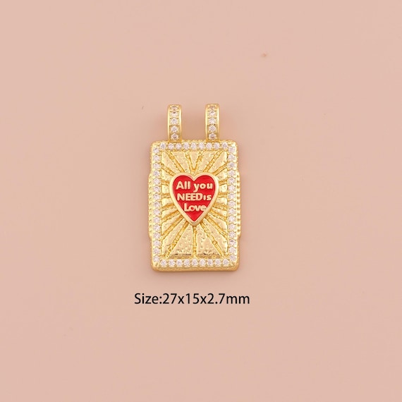 18K Gold Heart Charms,CZ Pave Minimalist Charms Pendants,Enamel Letter Charm for DIY Jewelry Making Supply
