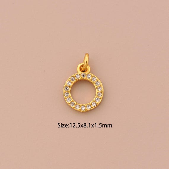 18K Gold Round Charms,CZ Pave Minimalist Charms Pendants,Round Charm for DIY Jewelry Making Supply