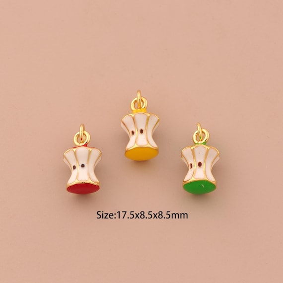 18K Gold Apple Charms,Enamel Apple Core Charms Pendants,Fruit Charm for DIY Jewelry Making Supply