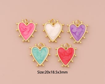 18K Gold Heart Charms,Enamel Minimalist Charms Pendants,Heart Charm for DIY Jewelry Making Supply