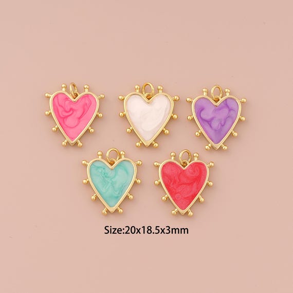 18K Gold Heart Charms,Enamel Minimalist Charms Pendants,Heart Charm for DIY Jewelry Making Supply