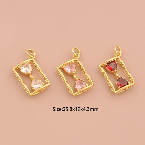 18K Gold Hourglass Charms,CZ Pave Hourglass Charms Pendants,Hourglass Charm for DIY Jewelry Making Supply
