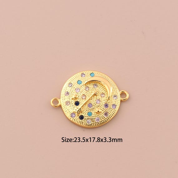 18K Gold Moon Connector,CZ Pave Arrow Connector Charms,Round Connector for DIY Jewelry Making Supply