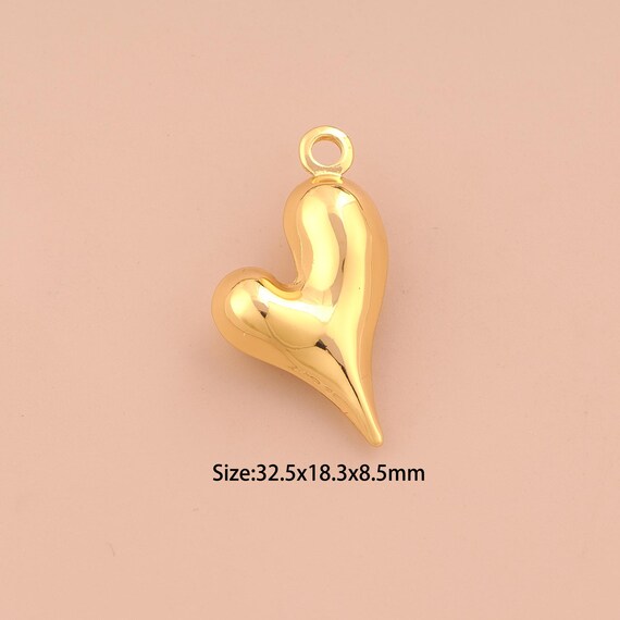 18K Gold Puffed Heart Charms,Love Charms Pendants,Heart Charm for DIY Jewelry Making Supply