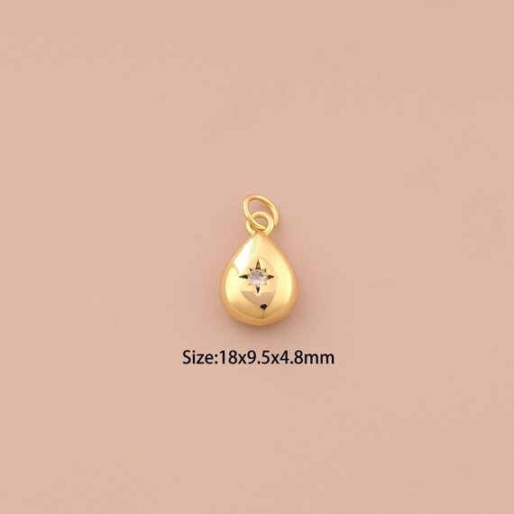 18K Gold Water Drop Charms,CZ Pave Tear Drop Charms Pendants,Star Charm for DIY Jewelry Making Supply