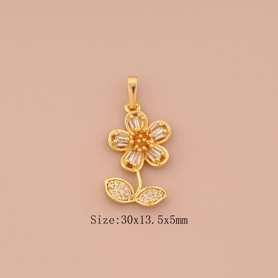 18K Gold Flower Charms,CZ Pave Flower Charms Pendants,Flower Charm for DIY Jewelry Making Supply
