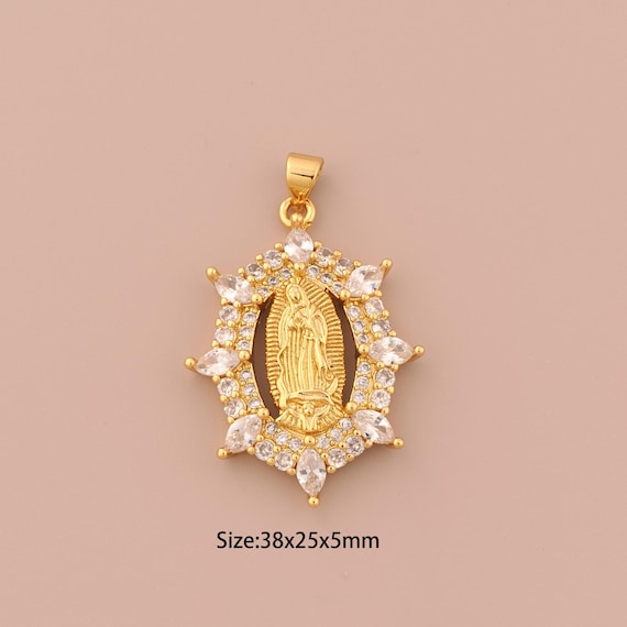 18K Gold Virgin Mary Charms,CZ Pave Religious Charms Pendants,Catholic Charm for DIY Jewelry Making Supply