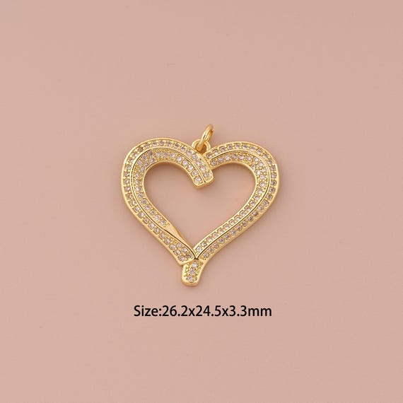 18K Gold Heart Charms,CZ Pave Minimalist Charms Pendants,Heart Charm for DIY Jewelry Making Supply