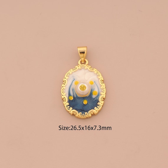 18K Gold Mirror Charms,Round Charms Pendants,Enamel Mirror Charm for DIY Jewelry Making Supply