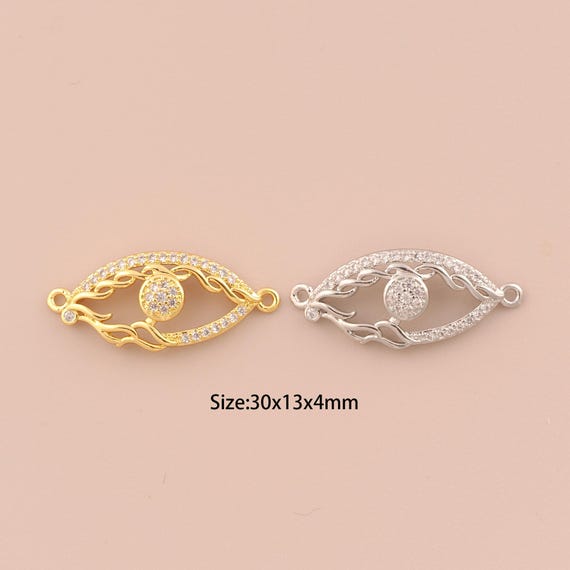 18K Gold Evil Eye Connector,CZ Pave Devil Eye Connector Charms,Eye Connector for DIY Jewelry Making Supply