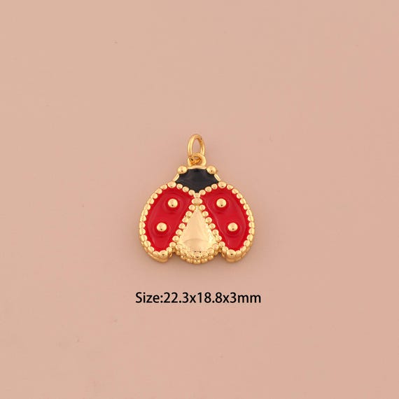 18K Gold Ladybug Charms,Enamel Insect Charms Pendants,Ladybug Charm for DIY Jewelry Making Supply