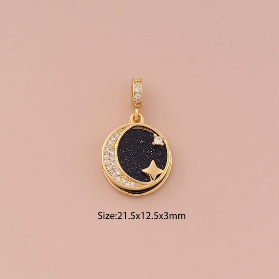 18K Gold Moon Charms,CZ Pave Minimalist Charms Pendants,Star Charm for DIY Jewelry Making Supply