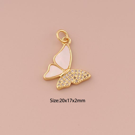 18K Gold Butterfly Pendant Charms,CZ Pave Minimalist Charms Pendants,Butterfly Pendant Charm for DIY Jewelry Making Supply