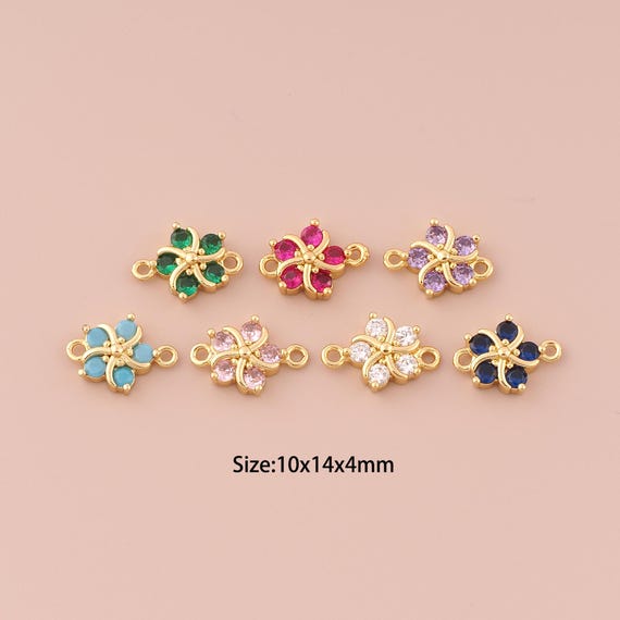 18K Gold Flower Connector,CZ Pave Minimalist Connector Charms,Flower Connector for DIY Jewelry Making Supply
