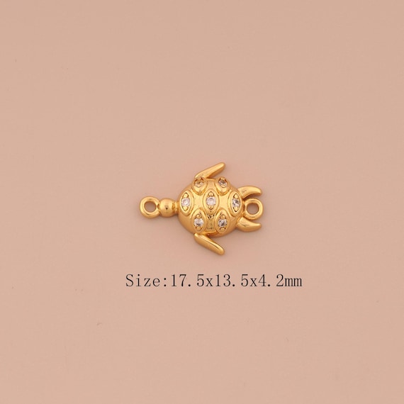 18K Gold Turtle Connector,CZ Pave Animal Connector Charms,Turtle Connector for DIY Jewelry Making Supply