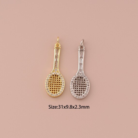 18K Gold Racket Charms,CZ Pave Minimalist Charms Pendants,Racket Charm for DIY Jewelry Making Supply