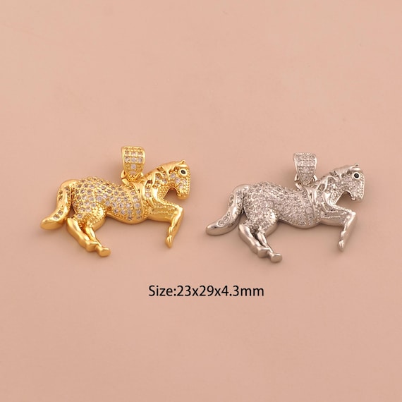 18K Gold Horse Charms,CZ Pave Animal Charms Pendants,Horse Charm for DIY Jewelry Making Supply